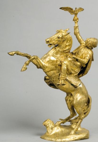 D'après Ernest Henri DUBOIS (1863-1931) Cavalier à l'épervier Epreuve en bronze à...