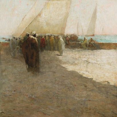 John RALPH (XIXème-XXème siècle) Pèlerins débarquant à Djedda avant de se rendre...