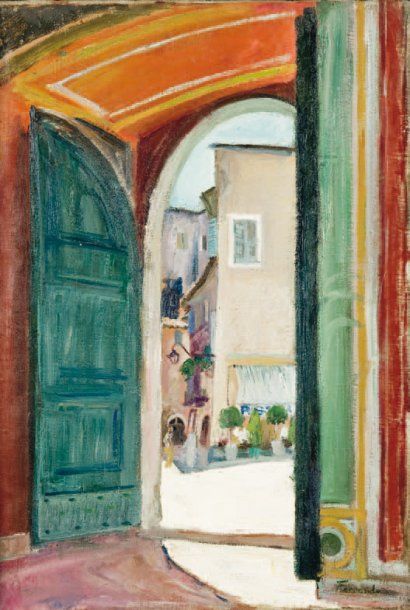 Augustin FERRANDO (1880-1957) Place ensoleillée, Algérie Huile sur toile, signée...