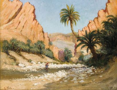 Gustave PINEL (1842-1896) Dans l'oued Huile sur toile, signée en bas à gauche. 50...