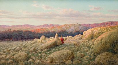 Antoine GADAN (1854-1934) Beni Ferrah au coucher de soleil Huile sur toile, signée...