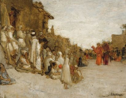 Gustave GUILLAUMET (1840-1887) La noce arabe Huile sur toile, cachet de la signature...
