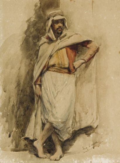 Léon François COMERRE (1850-1916) L'oriental Aquarelle, signée en bas à droite. 32...