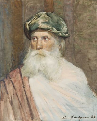 EMIL LINDGREN (1866-1940) Portrait d'un pacha Aquarelle, signée en bas à droite,...
