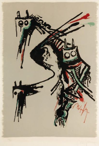 Wilfredo LAM (1902-1982) Chevaux Lithographie en couleurs signée et numérotée 45/100...