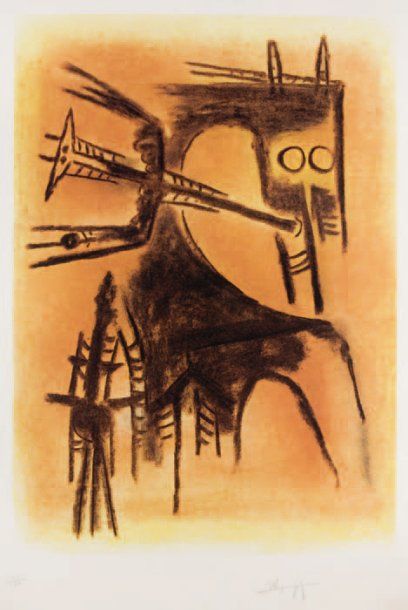 Wilfredo LAM (1902-1982) Cheval et trident Lithographie en couleurs signée et numérotée...