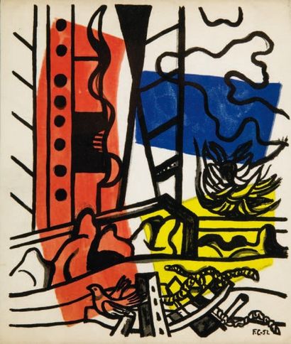 D'après Fernand LEGER (1881-1955) Composition à la colombe Lithographie en couleurs...