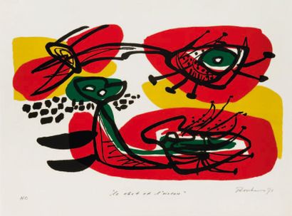Anton ROOSKENS (1906-1976) Le chat et l'oiseau Lithographie HC, signée et datée 71...