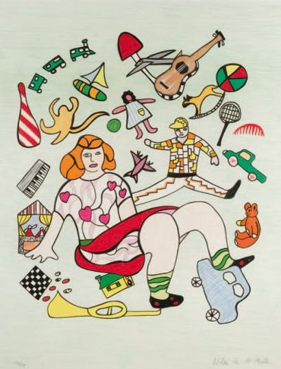 Niki de SAINT PHALLE (1930-2002) Jeune fille aux jouets Lithographie en couleurs...