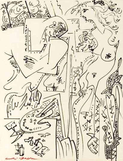 André MASSON (1896-1987) La présentation du modèle Encre de chine sur papier signée...