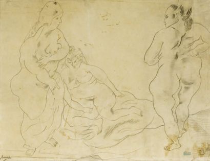Jules PASCIN (1885 -1930) Etude de nus féminins Crayon sur papier portant le cachet...