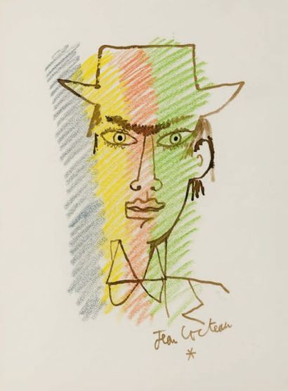 Jean COCTEAU (1889 - 1963) Portrait de Raymond Radiguet Pastel sur papier signé en...