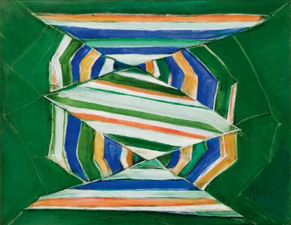 Raymond MOISSET ( 1906-1994) Tri-angles Huile sur toile signée en bas à droite et...