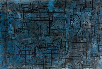 DON FINK (né en 1923) Bleu Huile sur toile signée et datée «55» en bas à droite....