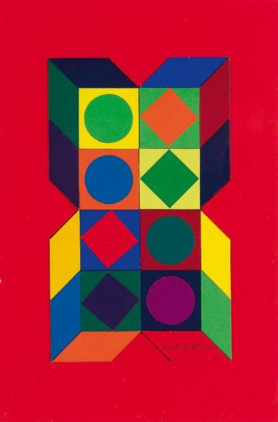 Victor VASARELY (1908-1997) Composition cinétique Collage signé en bas à droite 20,8...