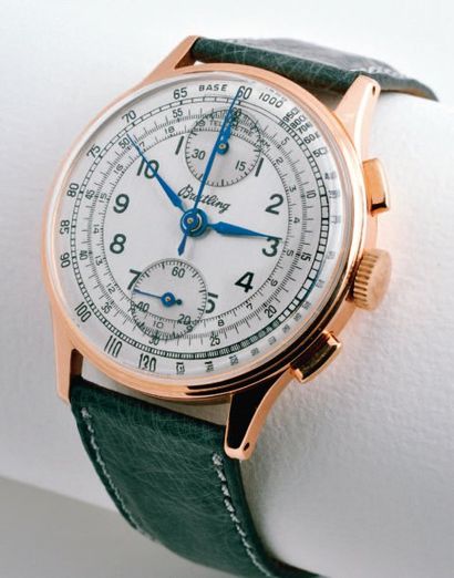 BREITLING Chronographe Sport, or rose - vers 1942 Exceptionnel chronographe de sport...