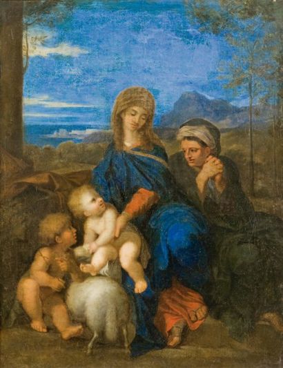 Attribué à Sébastien BOURDON (1616-1671) Vierge à l'Enfant, sainte Elisabeth et saint...