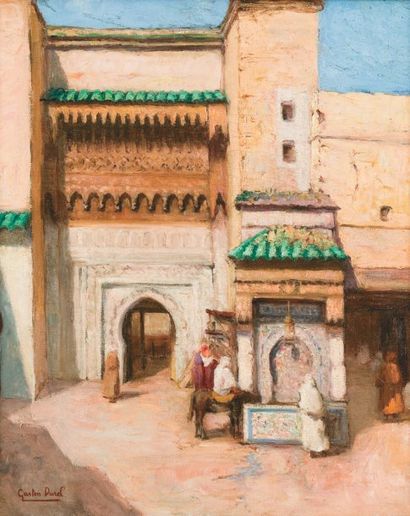Gaston DUREL (1879-1954) La fontaine Néjarine Huile sur toile, signée en bas à gauche....