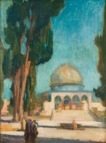 Charles FOUQUERAY (1869/72- 1956) La mosquée du Rocher Huile sur toile, signée en...
