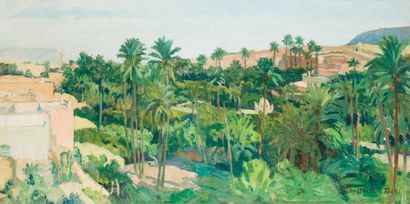 Constantin FONT (1890-1954) Oasis du Sud Huile sur toile, signée en bas à droite....