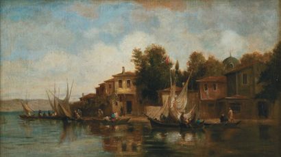 Attribué à Pierre Eugène GIRAUD (1806-1881) Vue de Constantinople, 1867 Huile sur...