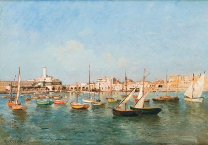 Numa MARZOCCHI DE BELLUCI (1846-1930) Port d'Alger Huile sur toile, signée en bas...