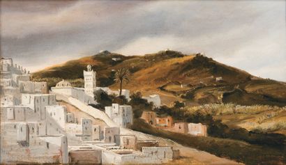 Antoine MOREL-FATIO (1810-1871) Vue d'Alger Huile sur papier, marouflé sur toile....