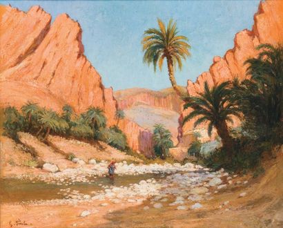 Gustave PINEL (1842-1896) La rivière blanche d'El-Kantara Huile sur toile, signée...