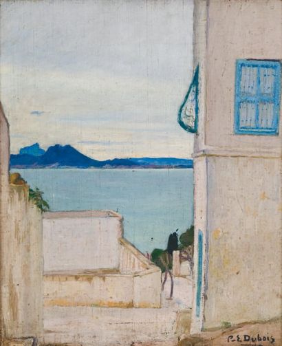 Paul Elie DUBOIS (1886-1949) Maisons à Sidi Bou-Saïd Huile sur toile, signée en bas...