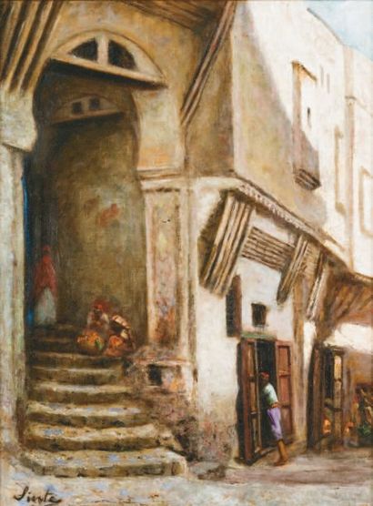 Joseph SINTES (1829-1913) « Rue de la Casbah d'alger et impasse du Diable » Huile...