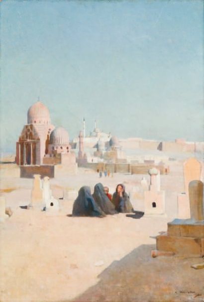 Paul LEROY (1860-1942) Femmes devant le Tombeau des Califes Huile sur toile signée...