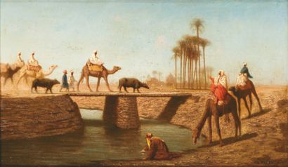 Théodore FRERE (1814-1888) « Un pont Hte Egypte » Huile sur panneau, signée en bas...