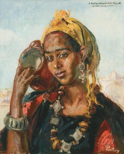 Henri PONTOY (1888-1968) Portrait de femme aux bijoux Huile sur toile, signée en...