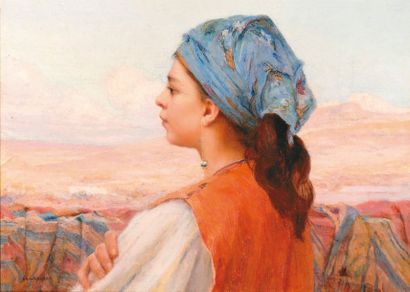 Louis Auguste GIRARDOT (1856-1933) Jeune fille de Tétouan Huile sur toile, signée...