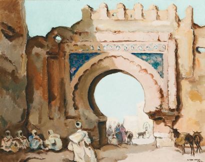 Isidore van MENS (1890-1985) Porte à Meknès Huile sur toile, signée en bas à droite...