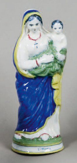 QUIMPER ( ?) sans marque- Vierge à l'enfant, la Vierge a un voile bleu et jaune,...
