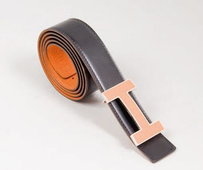 null HERMÈS Paris made in France *Ceinture Homme reversible en cuir noir et cuir...