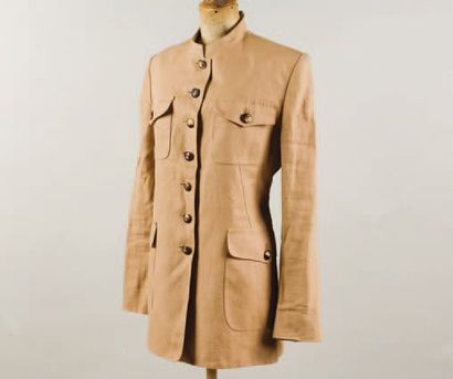 null HERMÈS Paris *Veste saharienne en lin beige, col montant, simple boutonnage,...