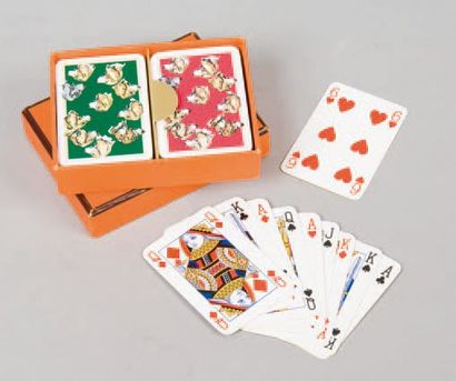 null HERMÈS Paris made in France *Double mini jeux de cartes à décor de chiens de...