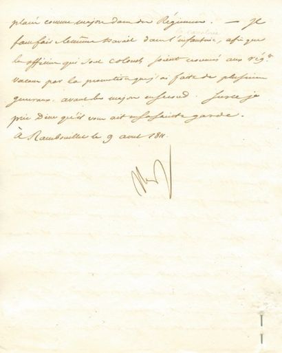 null «Trop de Colonels» - Lettre signée Nap, adressée au Duc de Feltre, rédigée par...