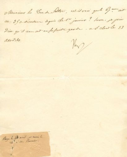 null Désertion au 67e - Lettre signée Nap, adressée au Duc de Feltre, rédigée par...