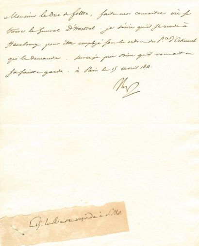 null Envoi du Général d'Hastrel à Hambourg - Lettre signée Nap, adressée au Duc de...