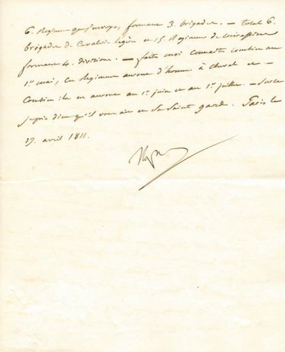 null Formation des Régiments de cuirassiers - Lettre signée Napol, adressée au Duc...