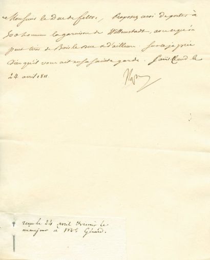null Relative à la garnison de Willemstadt - Lettre signée Napol, adressée au Duc...