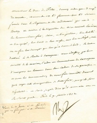 null Formation du Régiment de la Méditerranée - Lettre signée Nap, d'une belle signature...