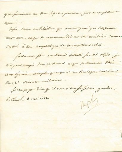 null Formation des Bataillons d'Espagne - Lettre signée Napole, adressée au Duc de...