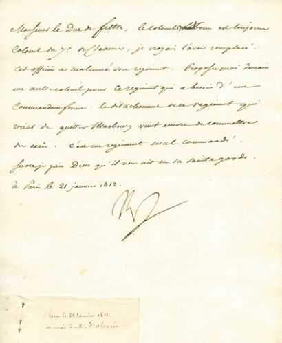 null Remplacement du Colonel Montbrun à la tête du 7e de Chasseurs - Lettre signée...