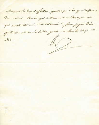 null Demande de situation du Colonel Cavrois - Lettre signée Np, adressée au Duc...