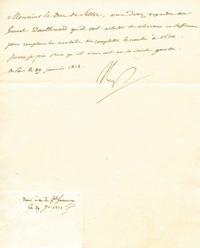 null Achat de chevaux par le général Dauthouard - Lettre signée Np, adressée au Duc...
