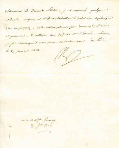 null Nomination d'officiers d'artillerie par l'Empereur - Lettre signée Np, adressée...